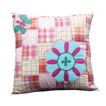 think pink  patchwork floral pillow 