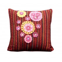 crochet floral stripe pillow